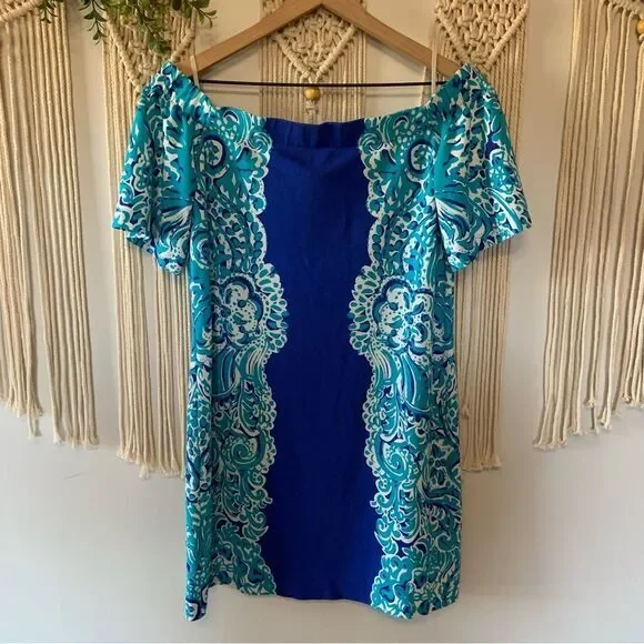LILLY PULITZER Brilliant‎ Blue Moon Jellies Tiana Off The Shoulder Dress Medium - Picture 2 of 15